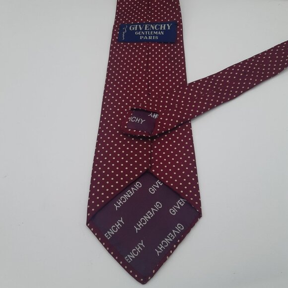 Givenchy Gentleman Paris Tie Wine with Tan Tiny Polka Dots - Picture 7 of 9